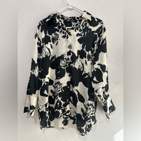 Zara Women's Cream and Black Floral‎ Print Long Sleeve Blouse Size S - Picture 10 of 16